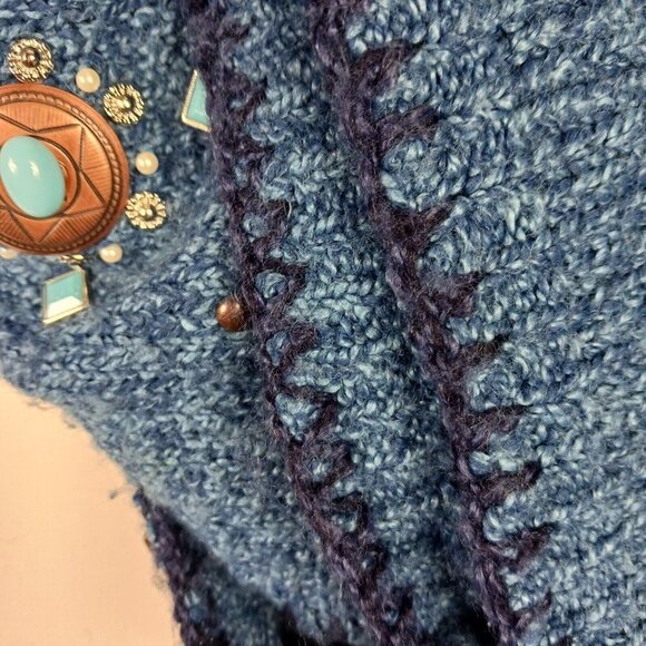 Vintage Lady Lilly Cardigan Embellished Bejeweled Knit Sweater Blue Size 2X - Picture 7 of 9
